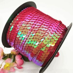 1 Roll of Shiny AB Salmon Fuscia Pink Magenta Sequin Trim 100 Yards 6mm - Brand